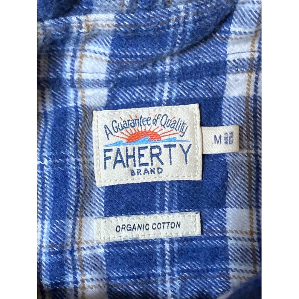Faherty Shirt Mens Medium Button Up Flannel Blue Plaid Long Sleeve Casual Preppy - Picture 6 of 8